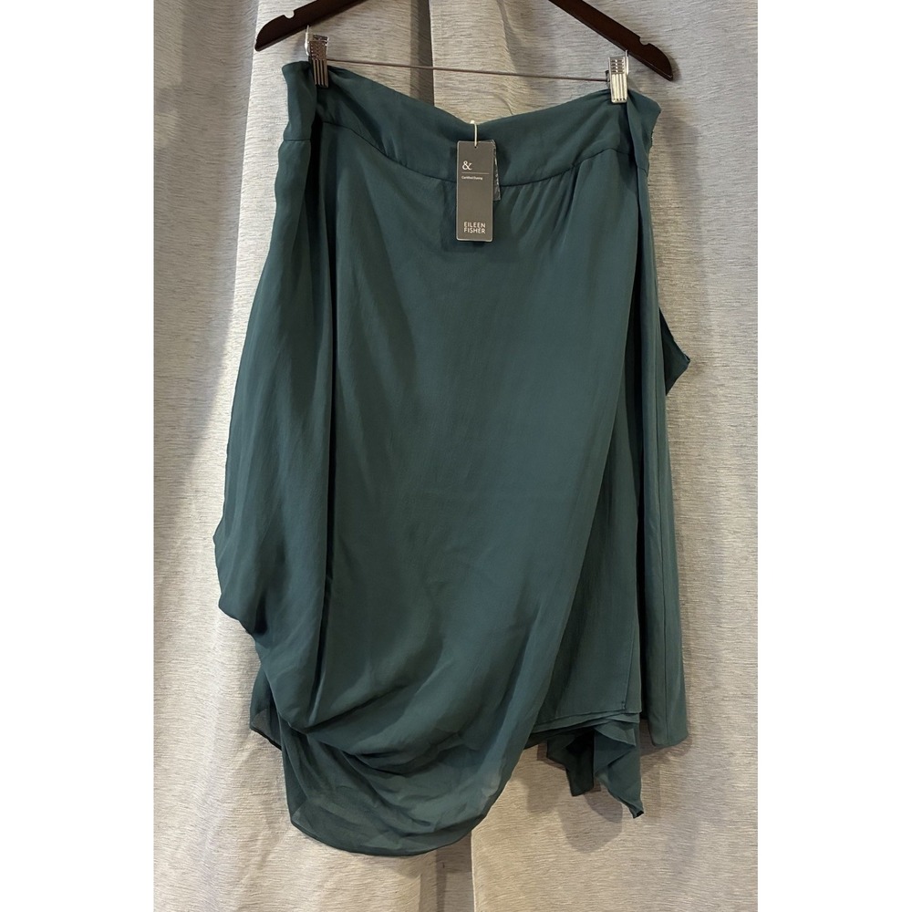 Eileen Fisher Draped Silk Skirt Green NWT Size Large